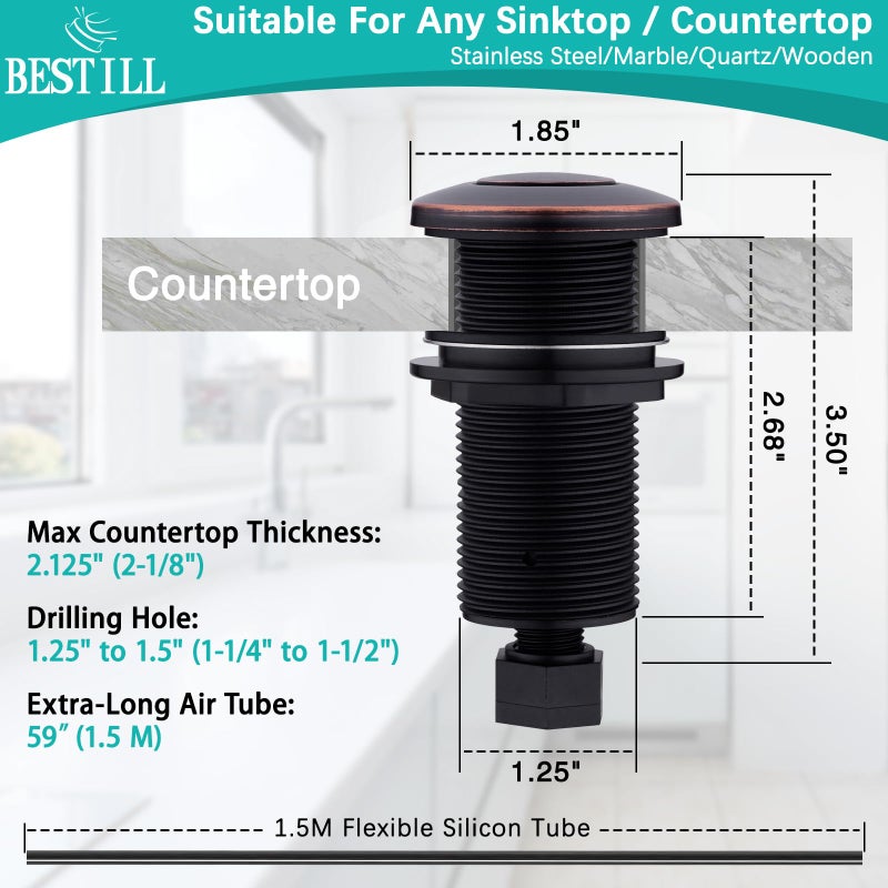 BESTILL Sinktop Switch Push Button for Garbage Disposal, Oil Rubbed Bronze/ORB 3.6" Long On/Off Air Button with Brass Cover, Compatible with all Power Modules - Image 4